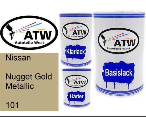 Nissan, Nugget Gold Metallic, 101: 500ml Lackdose + 500ml Klarlack + 250ml Härter - Set, von ATW Autoteile West.